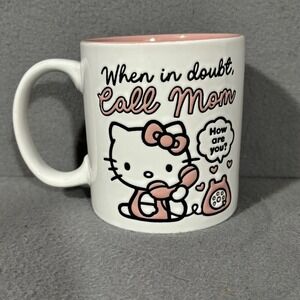 Hello Kitty Sarnrio Coffee Mug When In Doubt Call‎ Mom Pink Ceramic Novelty NEW